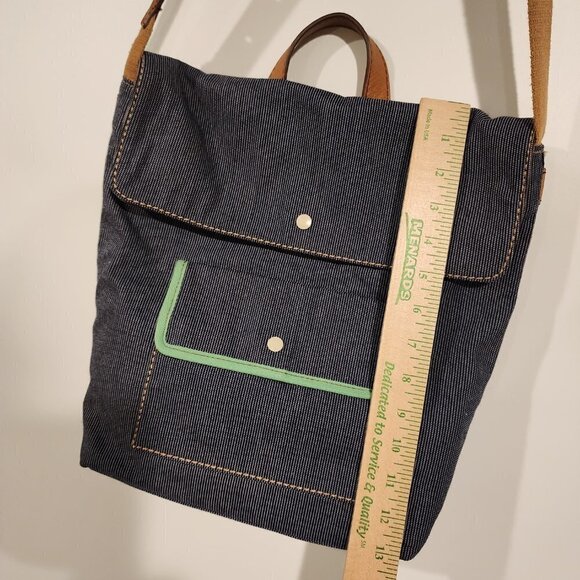 Fossil Blue White Micro-Stripe Foldover Crossbody Bag Adjustable Strap‎ 13 x 13 - Picture 9 of 11